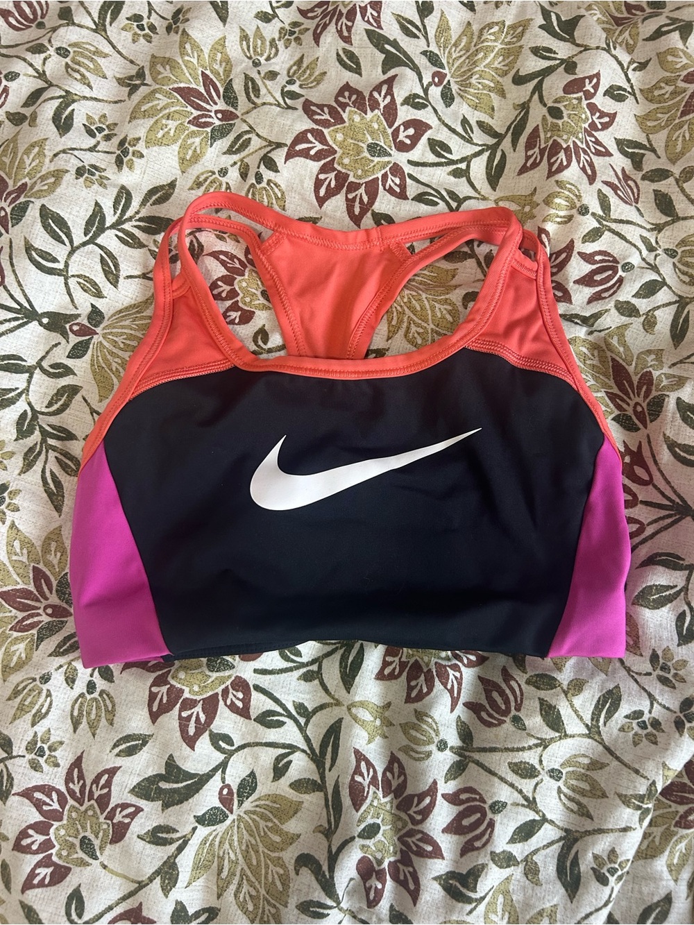 Vintage Nike Colorblock Racerback Sports Bra — Black, Coral & Magenta